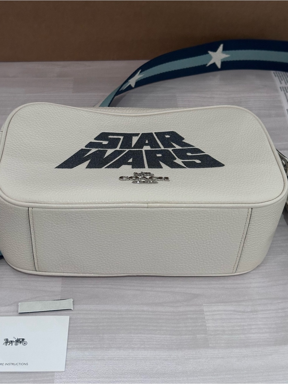 Coach White 'Star Wars' Leather Camera Bag with Striped Star Strap